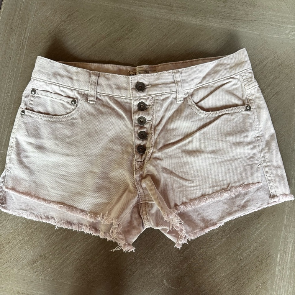 Free People Pink Jean Shorts High-Waisted Frayed